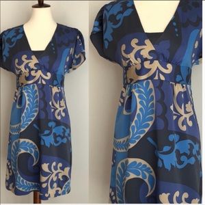 Boden Silk Flutter Dress in Blue Paisley Print